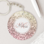 Customised Blush Pink Pretty Glitter Monogram Name<br><div class="desc">Easily personalise this beautiful sparkly pink faux glitter keychain with your custom handwritten script monogram and name.</div>