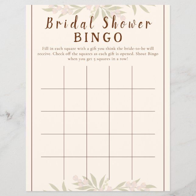 Customised Boho Floral Bridal Shower Bingo Game Flyer (Front)