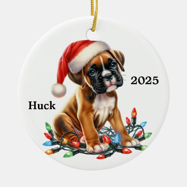 Customised Boxer Christmas Dog Ceramic Tree Decoration (Front)