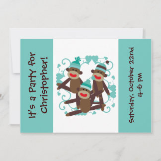 Customised Boy Sock Monkey 5x7 Invitations