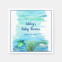 Customised Boys Sea Turtle Baby Shower   Napkins