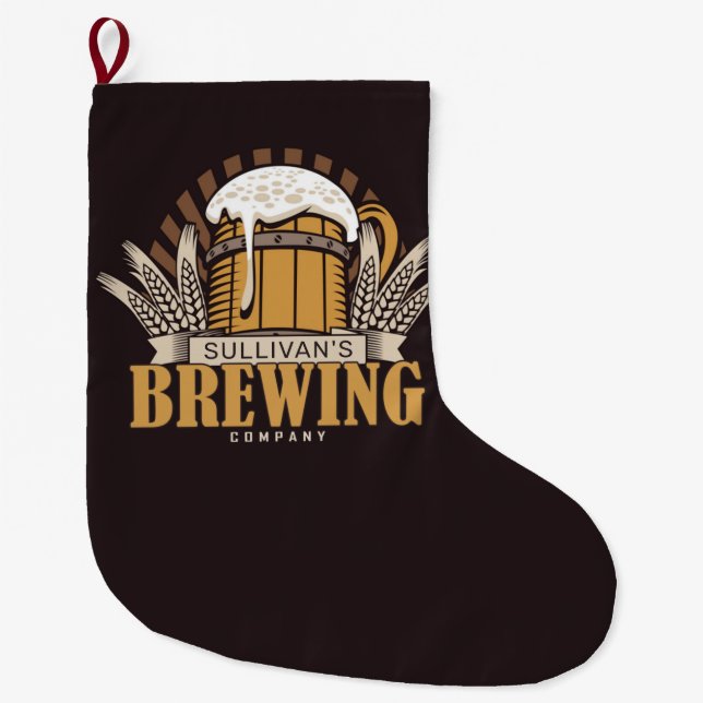 Customised Brewery Craft Beer Brewing Company Bar Large Christmas Stocking (Front)