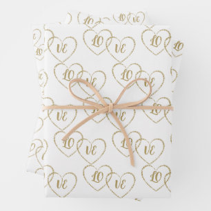 Customised Bride & Groom Gold Wedding Heart Charms Wrapping Paper Sheet