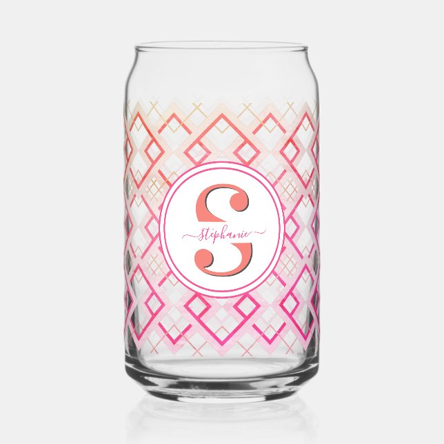 Customised Bridesmaid Name Gift for Her Pink Can Glass (Front)