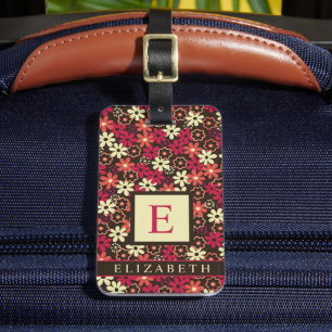 Customised Brown Floral Yellow Pink Orange Flowers Luggage Tag