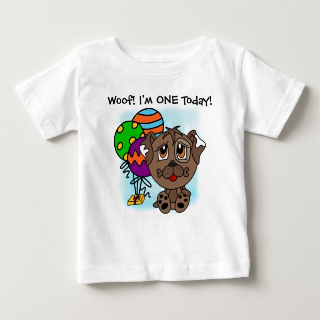 Customised Brown Puppy Dog Birthday T-shirt (Front)
