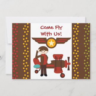 Customised Brunette Boy Pilot Birthday Invitations