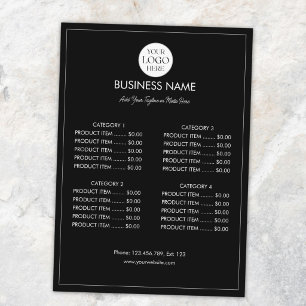 Customised Business Logo Modern Menu Price List