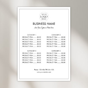 Customised Business Logo Modern Menu Price List  Poster