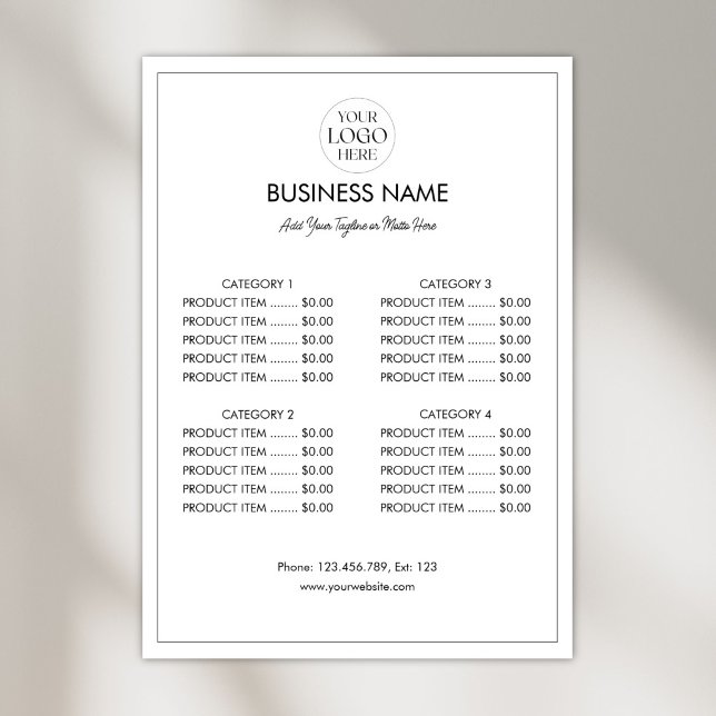 Customised Business Logo Modern Menu Price List  Poster (Creator Uploaded)