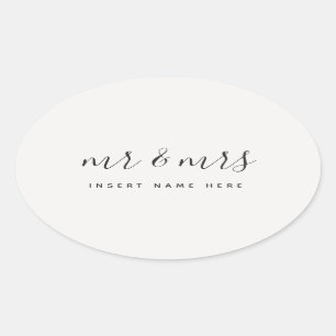 Customised Calligraphy Mr & Mrs Newlywed Oval Sticker