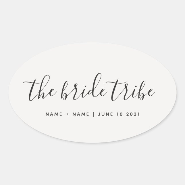 Customised Calligraphy The Bride Tribe Wedding Oval Sticker (Front)