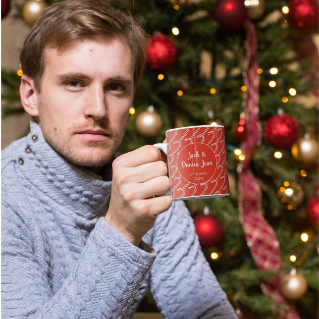 Customised Candy Cane Christmas Mug (Custom Names on a Candy Cane Background.)