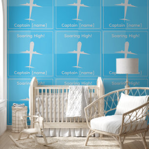 Customised Captain Aeroplane Blue Squares Kids Roo Wallpaper