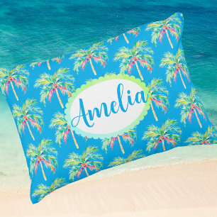 Customised Caribbean Blue Tropical Palm Tree  Decorative Cushion