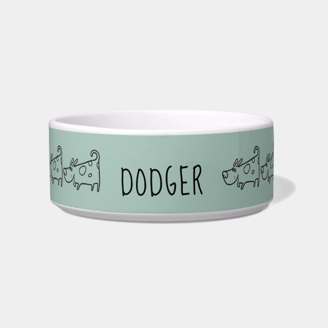 Customised Cartoon Dog Blue Ceramic Pet Bowl (Front)