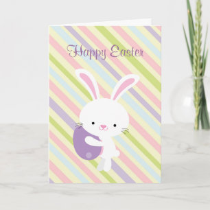 Customised Cartoon Easter Rabbit with Stripes Holiday Card