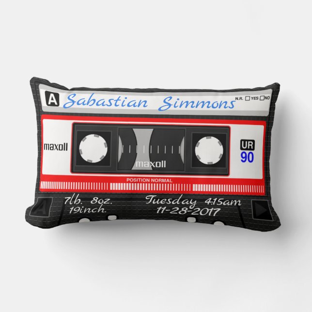 Customised Cassette Mixtape Birth, Any Day Pillow (Front)