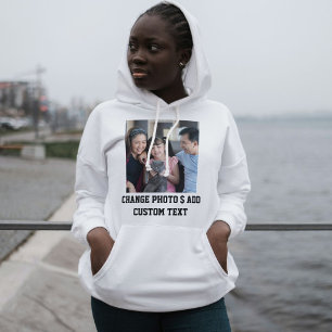 Customised Cat Lover Black White Family Pet Photo Hoodie