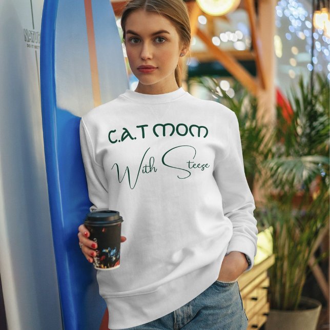 Customised Cat Mum Green Script Funny Pet Lover Sweatshirt (Creator Uploaded)