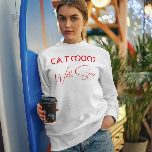 Customised Cat Mum Red Script Funny Pet Lover Sweatshirt (Creator Uploaded)