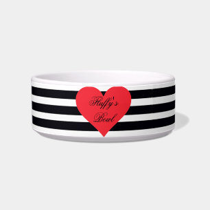 Customised Cat Name Cute Modern Black White Cat Bowl