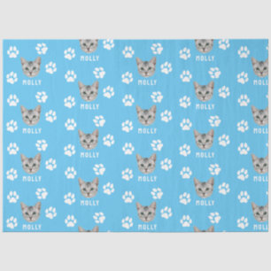 Customised Cat Pet Photo & Name Blue Tissue Paper