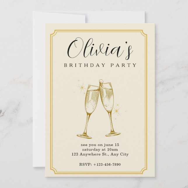 Customised Champagne Birthday Invitation (Front)