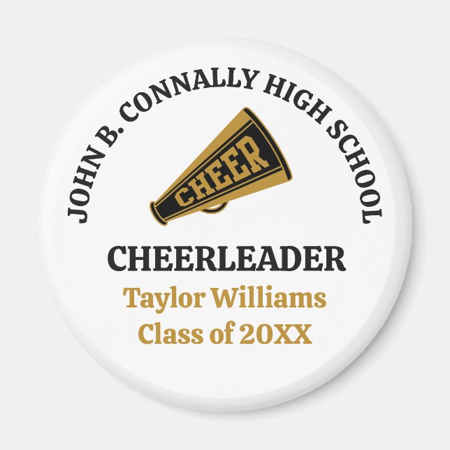 Customised Cheerleader Black Gold High School Magnet (Front)
