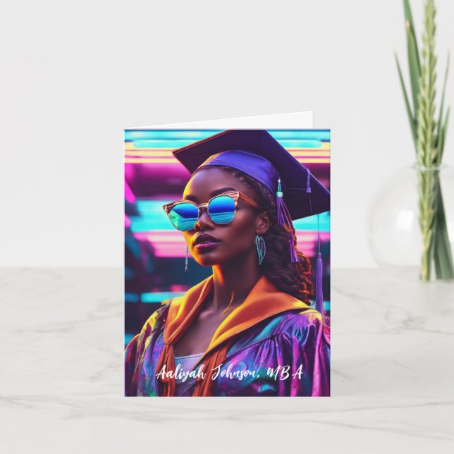 Customised Chic African-American Woman Graduation Card (Front)