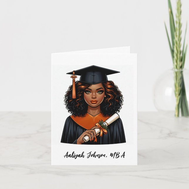 Customised Chic African-American Woman Graduation Card (Front)