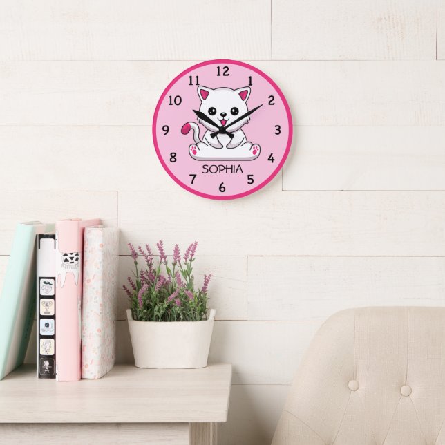 Customised Child's Cute Baby Kitty Wall Clock (Reading Room)
