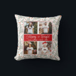 Customised Christmas 4 Photo Collage Cushion<br><div class="desc">Simple modern 4 photo family Christmas holiday throw pillow keepsake with a cute painted Christmas tree patterned background. Create a combination of photos with mum, dad, pets, then add your names underneath the merry bright in script font, at the centre of your photo composition. Be creative with different combinations. The...</div>