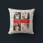 Customised Christmas 4 Photo Collage Cushion<br><div class="desc">Simple modern 4 photo family Christmas holiday throw pillow keepsake with a cute painted Christmas tree patterned background. Create a combination of photos with mum, dad, pets, then add your names underneath the merry bright in script font, at the centre of your photo composition. Be creative with different combinations. The...</div>
