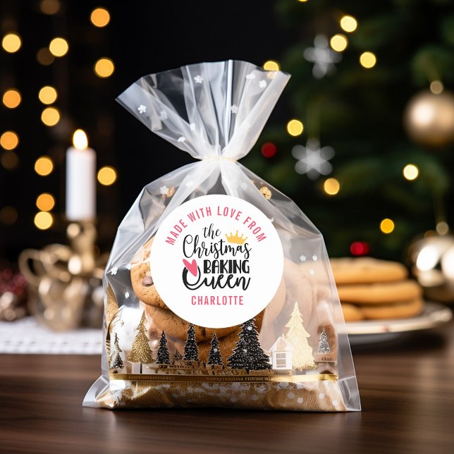 Customised Christmas Baking Queen  Classic Round Sticker (Creator Uploaded)