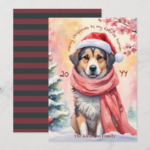 Customised Christmas Card Watercolor Dog Design