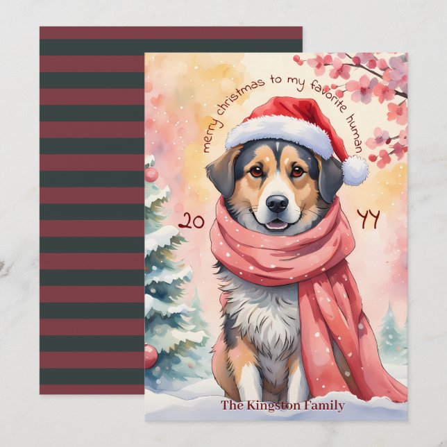 Customised Christmas Card Watercolor Dog Design (Front/Back)