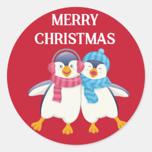 Customised Christmas cute Penguins Classic Round Sticker
