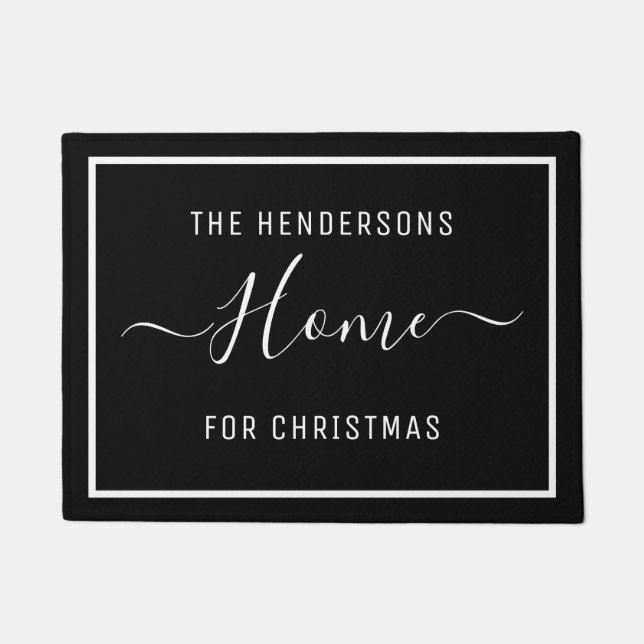 Customised Christmas Family Black Doormat (Front)