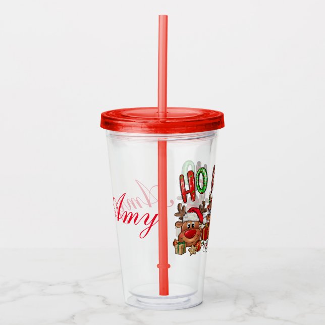 Customised Christmas Reindeer  Acrylic Tumbler (Front)