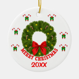 Customised Christmas Wreath with Candy Canes Ceramic Tree Decoration