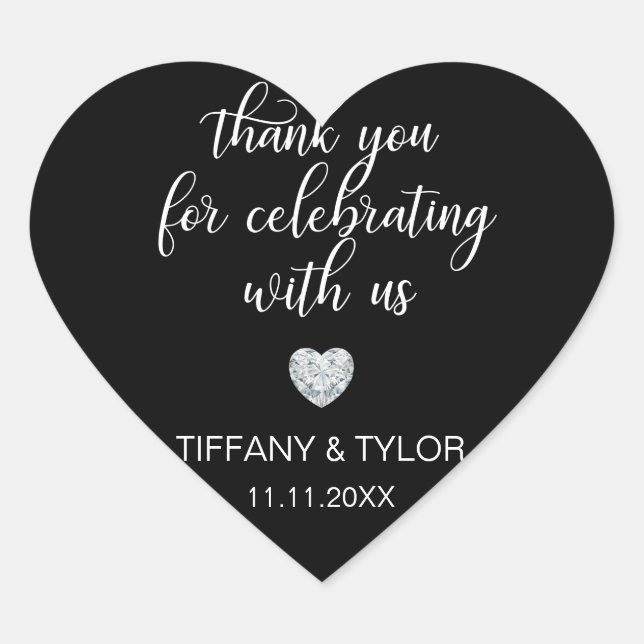 Customised Classic Diamond Black & White Wedding Heart Sticker (Front)