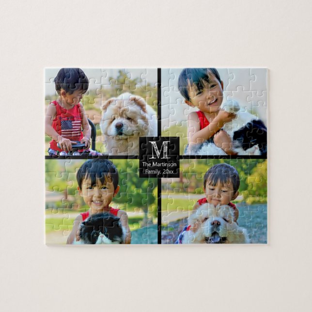 Customised Collage 4 Photo Monogram Jigsaw Puzzle (Horizontal)
