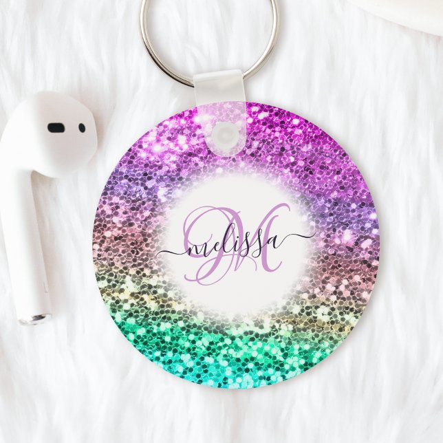 Customised Colourful Glitter Mermaid Monogram Name Key Ring (Creator Uploaded)