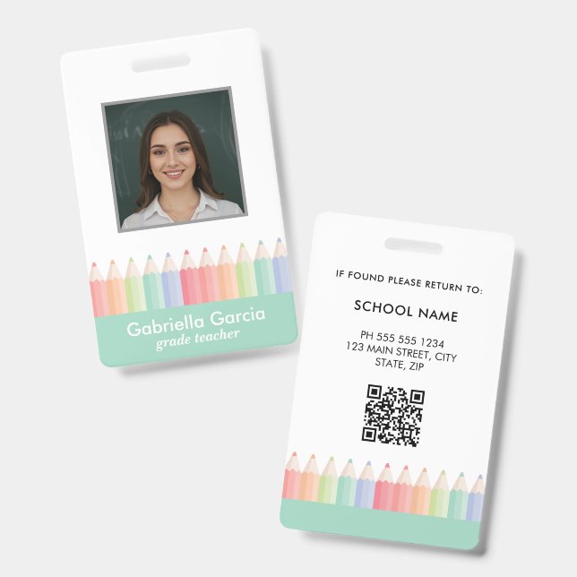 Customised Colourful QR Code School Teacher ID Badge (Front & Back)