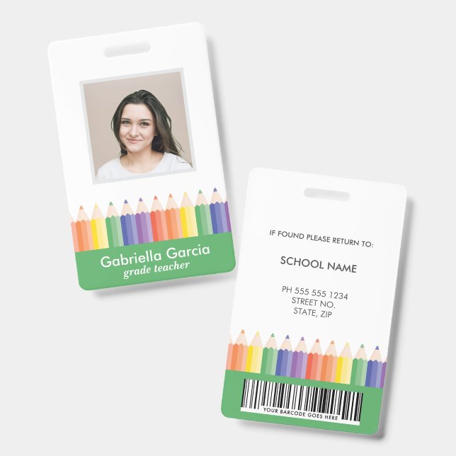 Customised Colourful School Teacher Bar Code ID Badge (Front & Back)