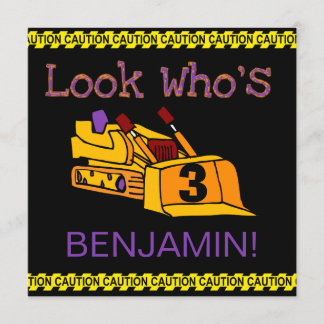 Customised Construction Bulldozer Birthday Invites