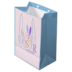 Customised Cool Happy Easter Bunny Ears Pink, Blue Medium Gift Bag