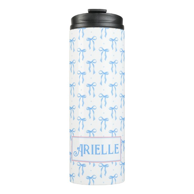 Customised Coquette Blue Bow  Thermal Tumbler (Front)