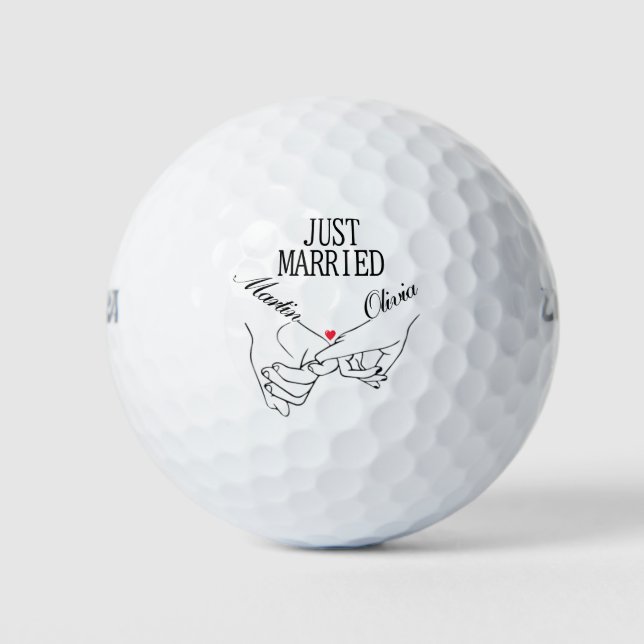 Customised Couple Name Just Married Pinky Promise Golf Balls (Front)